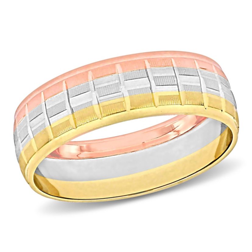 Mens Wedding Band in 10K Tri-Tone Gold