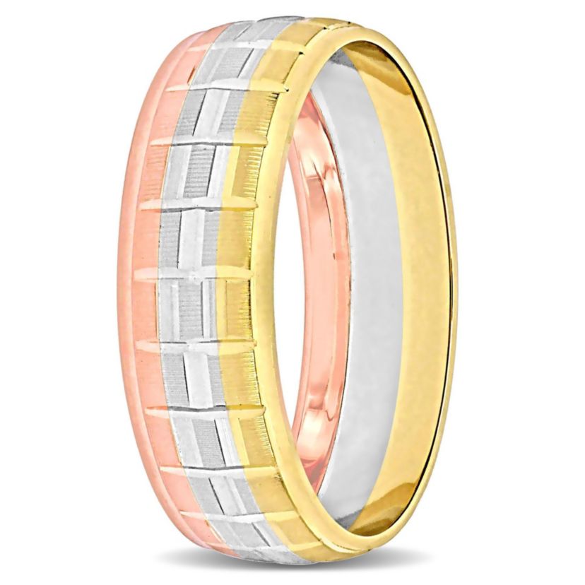 Mens Wedding Band in 10K Tri-Tone Gold