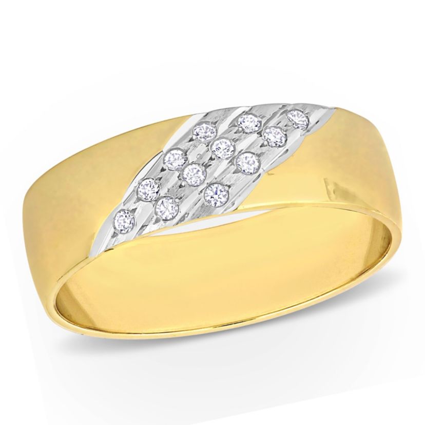 Cubic Zirconia 3-Row Mens Wedding Band in 14K 2-Tone Gold