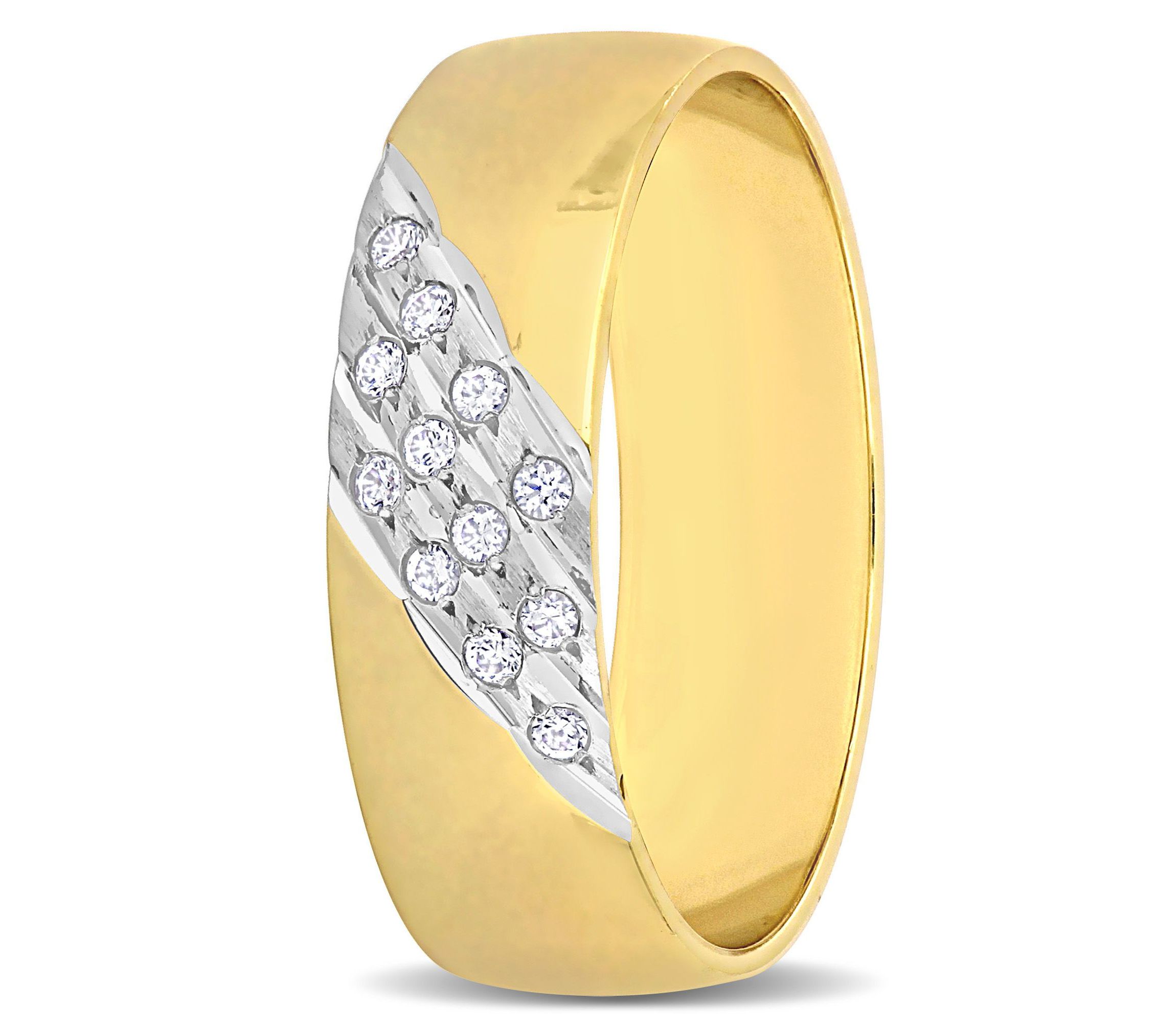Cubic Zirconia 3-Row Mens Wedding Band in 14K 2-Tone Gold