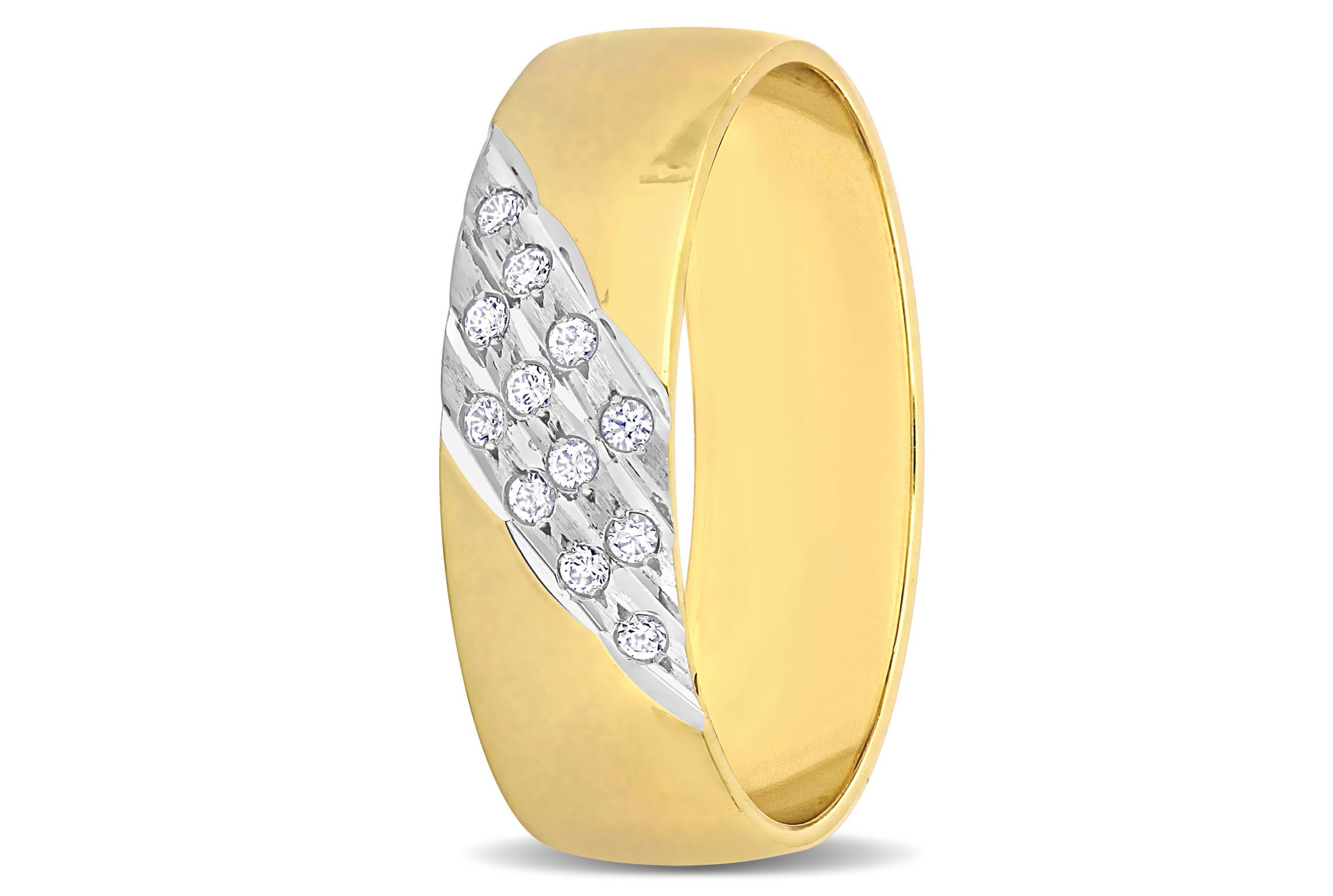 Cubic Zirconia 3-Row Mens Wedding Band in 14K 2-Tone Gold