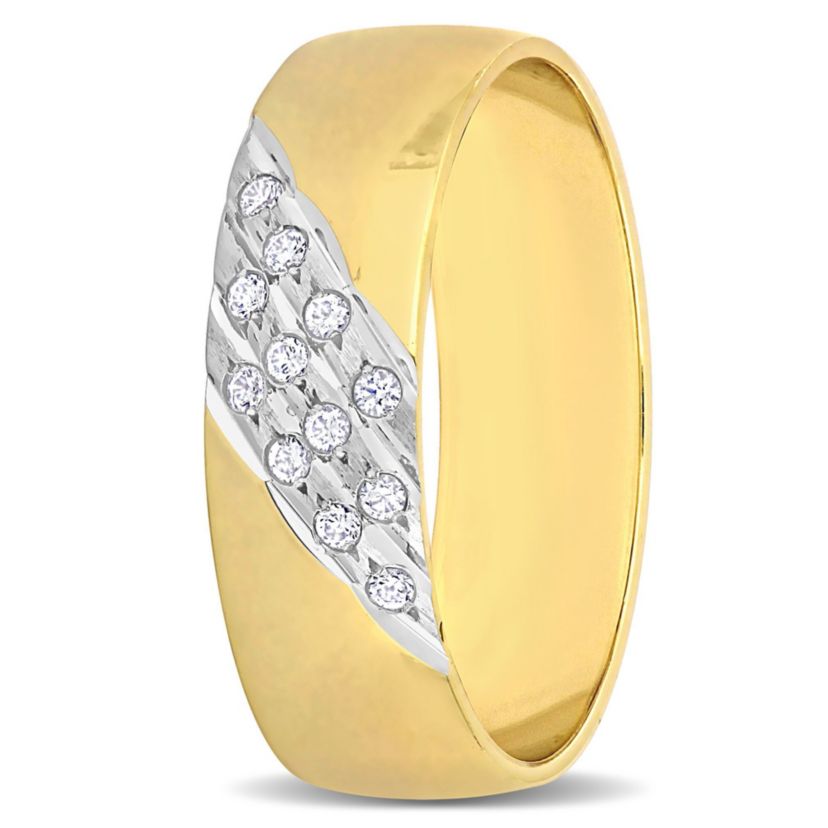 Cubic Zirconia 3-Row Mens Wedding Band in 14K 2-Tone Gold