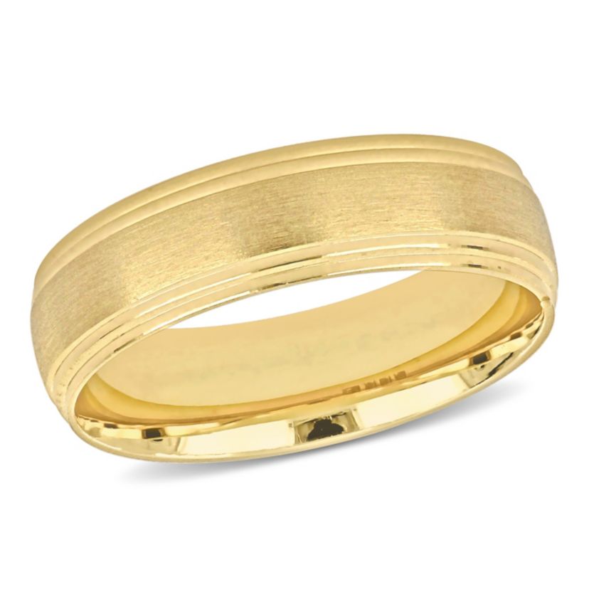 Brushed Finish Beveled Edge Mens Wedding Band in 14K Yellow Gold