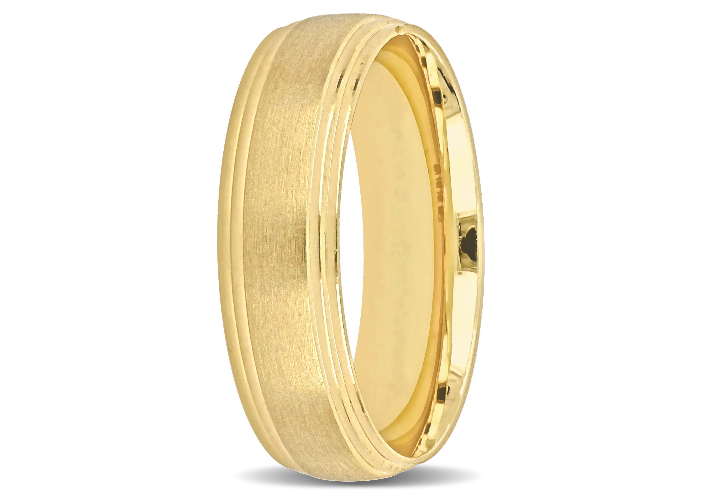 Brushed Finish Beveled Edge Mens Wedding Band in 14K Yellow Gold