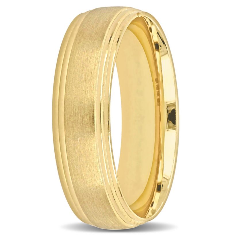 Brushed Finish Beveled Edge Mens Wedding Band in 14K Yellow Gold