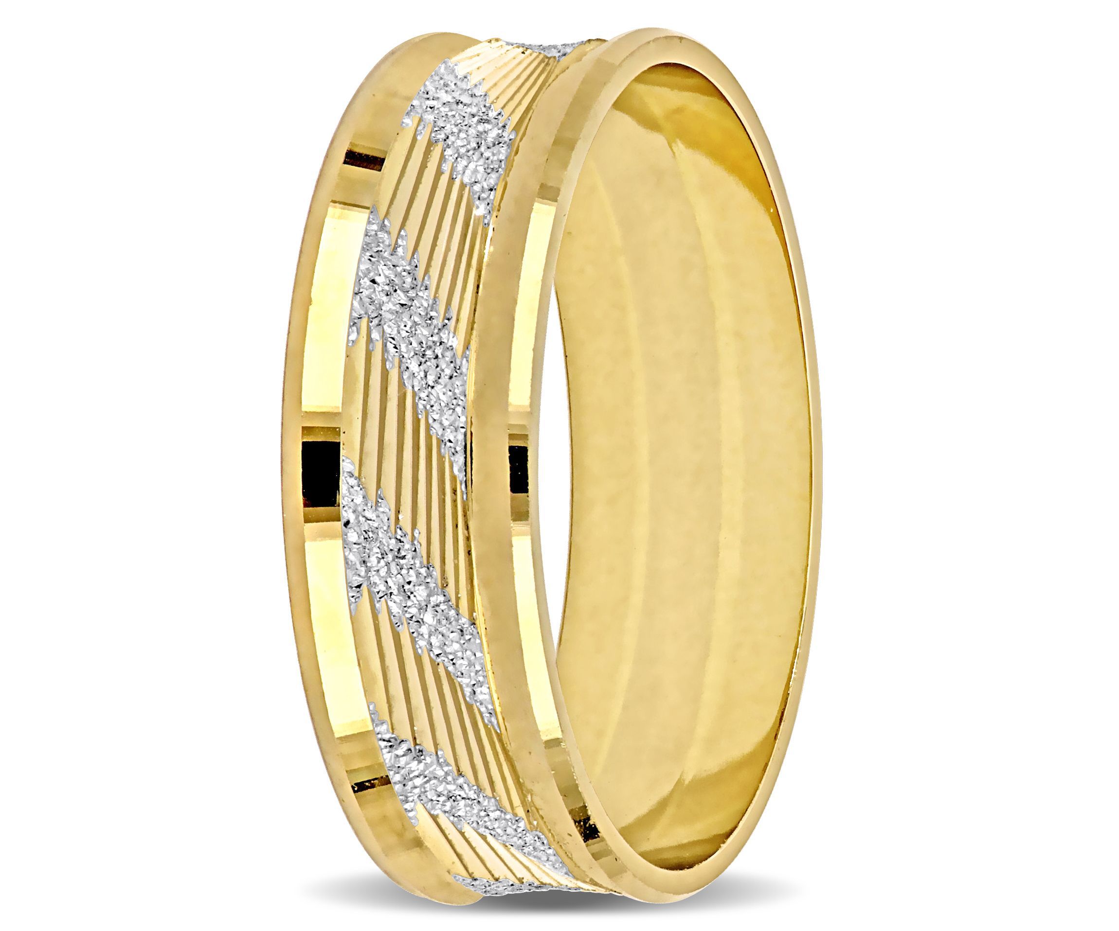 Ribbed and Striped Curved Ladies Wedding Band in 14K Yellow Gold