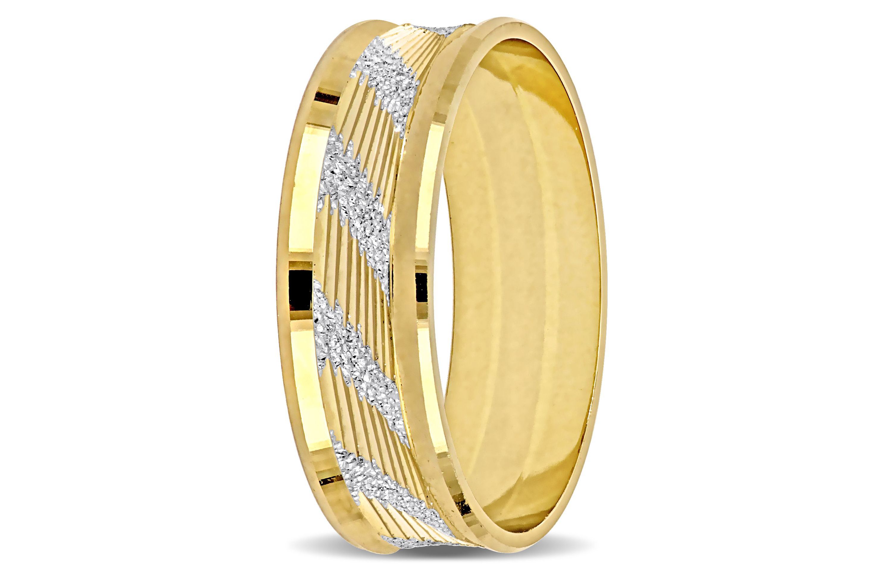 Ribbed and Striped Curved Ladies Wedding Band in 14K Yellow Gold