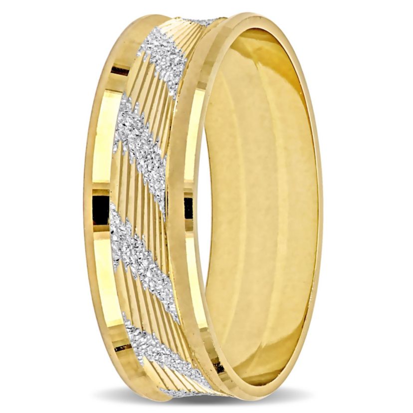 Ribbed and Striped Curved Ladies Wedding Band in 14K Yellow Gold