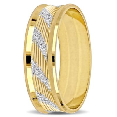 Ribbed and Striped Curved Men's Wedding Band 14K Yellow Gold