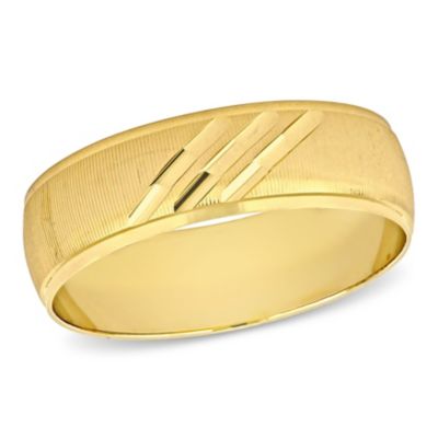 Striped Brushed Finish Men's Wedding Band 14K Yellow Gold