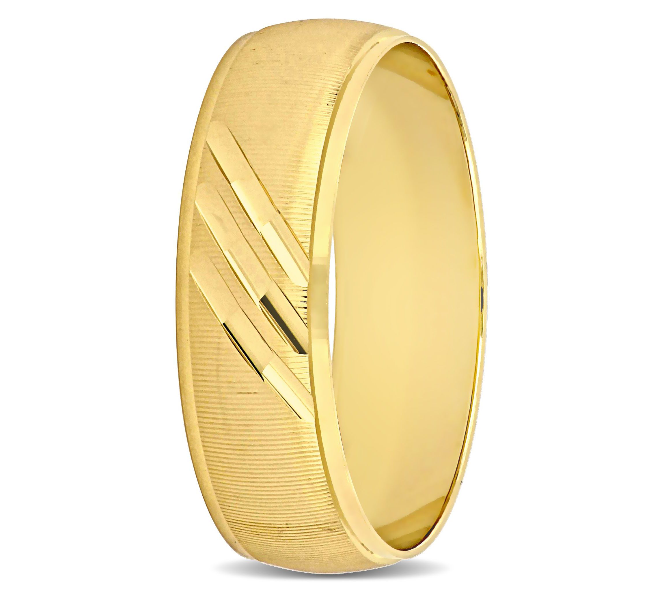 Striped Brushed Finish Mens Wedding Band in 14K Yellow Gold