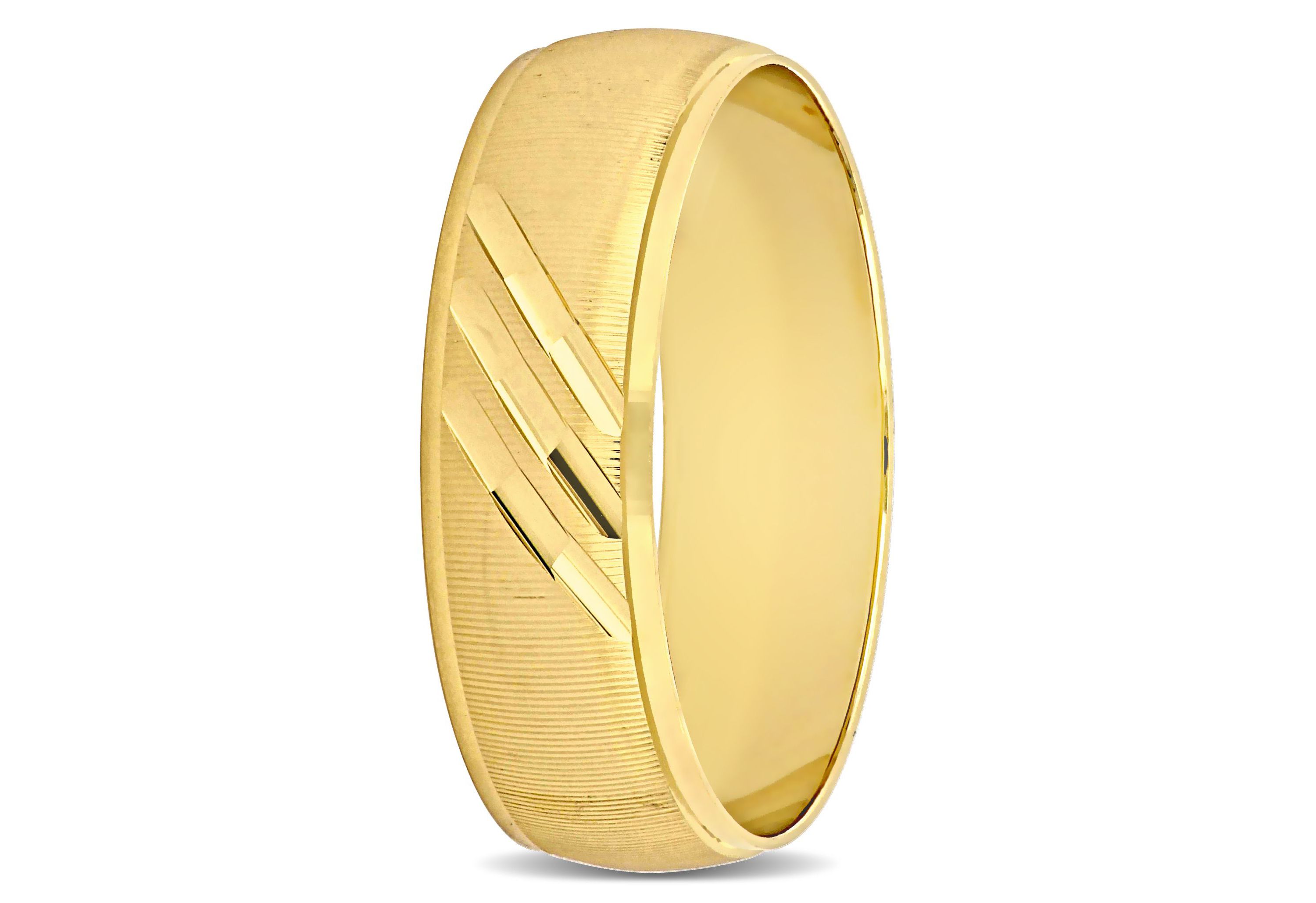 Striped Brushed Finish Mens Wedding Band in 14K Yellow Gold