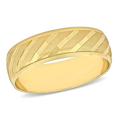 Belk Co Textured Striped Men s Wedding Band in 14K Yellow Gold Belk