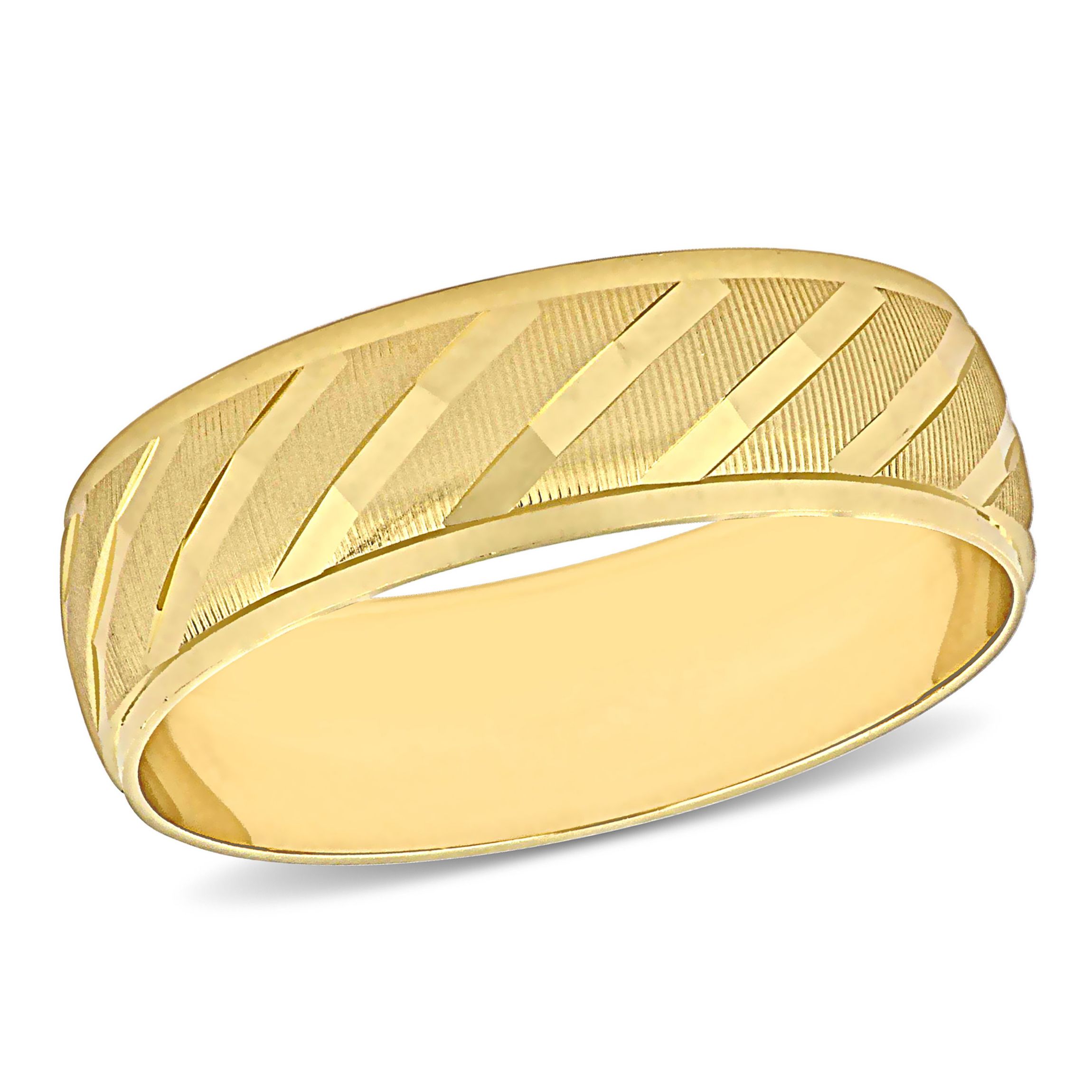 Textured Striped Mens Wedding Band in 14K Yellow Gold