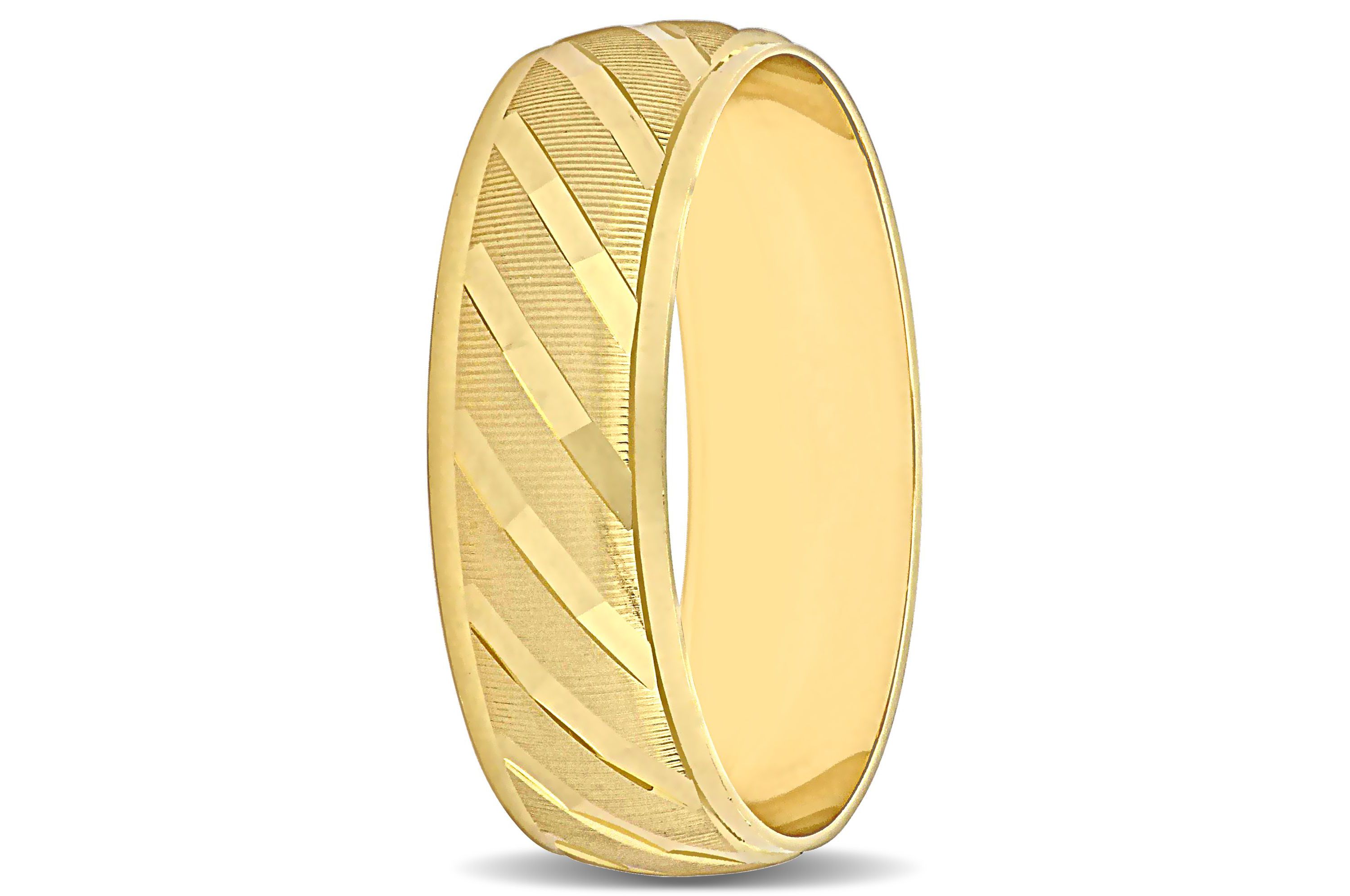 Textured Striped Mens Wedding Band in 14K Yellow Gold