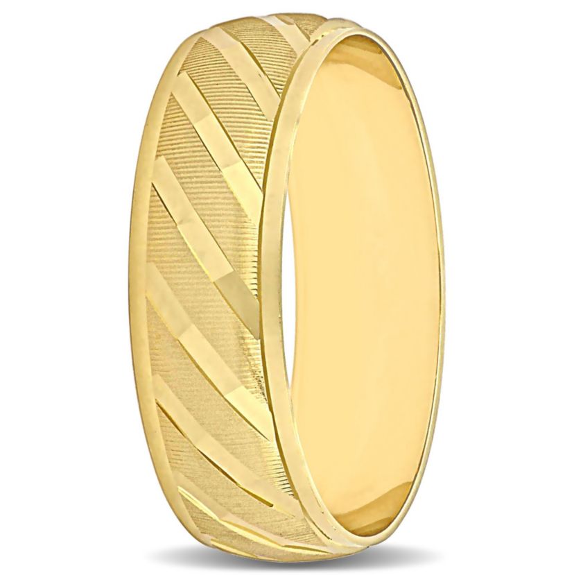 Textured Striped Mens Wedding Band in 14K Yellow Gold