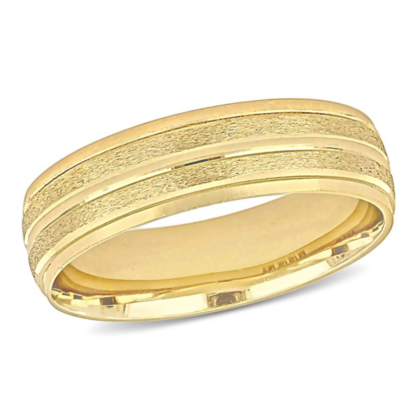 Double Row Textured Ladies Wedding Band in 14K Yellow Gold