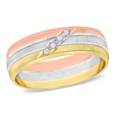 Haylee Jewels Cubic Zirconia Ladies Wedding Band in 10K Tri-Tone Gold