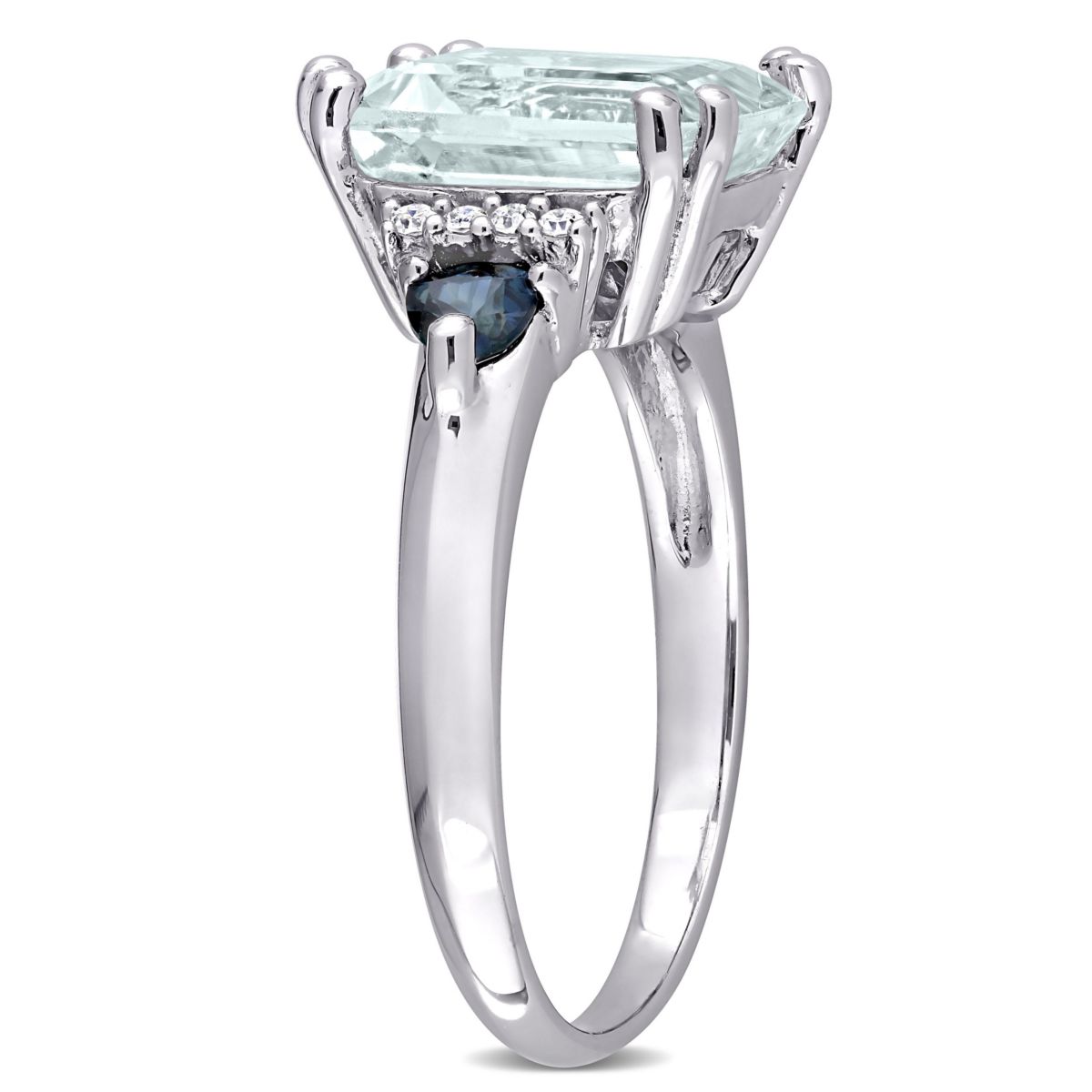Ice Aquamarine and Sapphire with Diamnd Accent Cocktail Ring in Sterling Silver