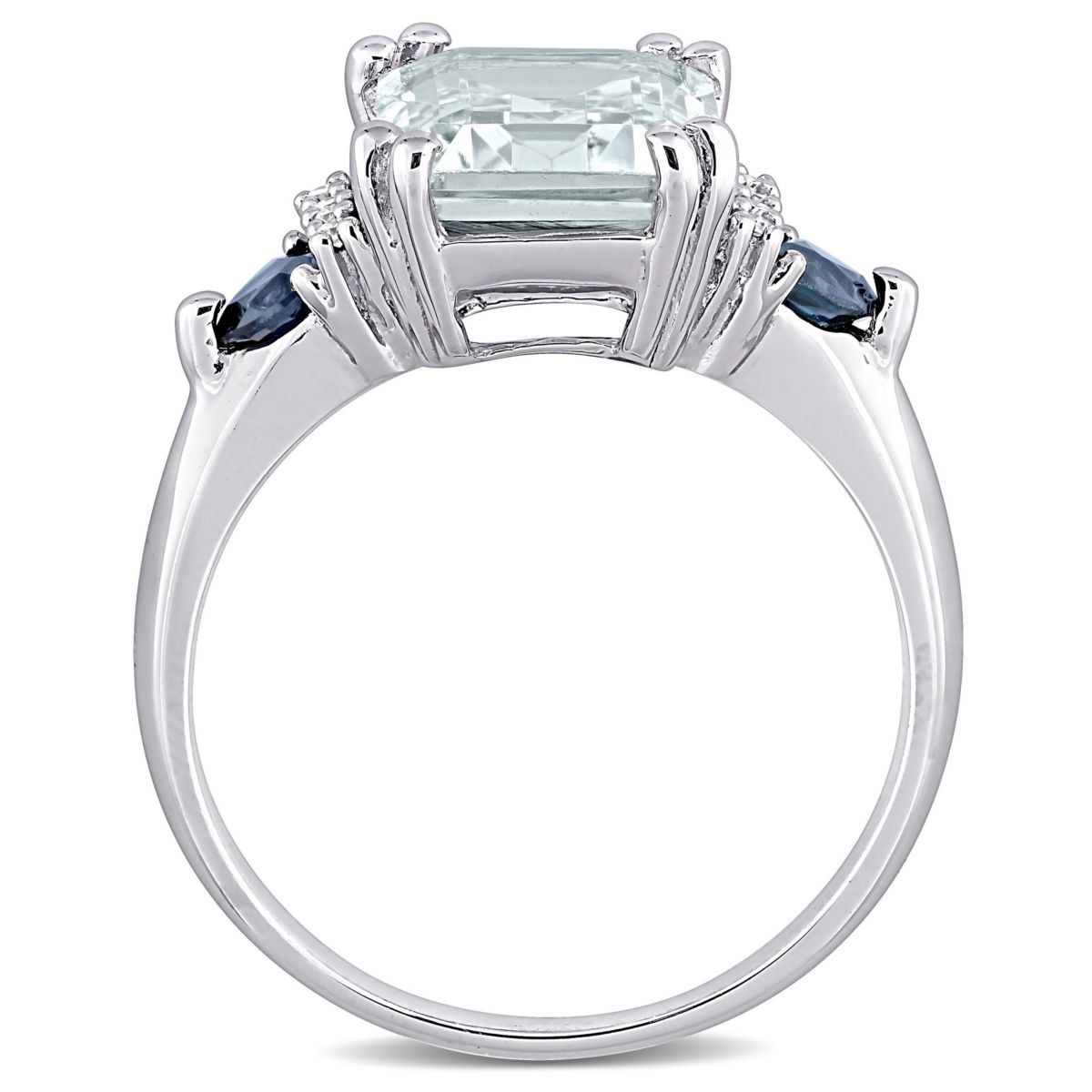 Ice Aquamarine and Sapphire with Diamnd Accent Cocktail Ring in Sterling Silver