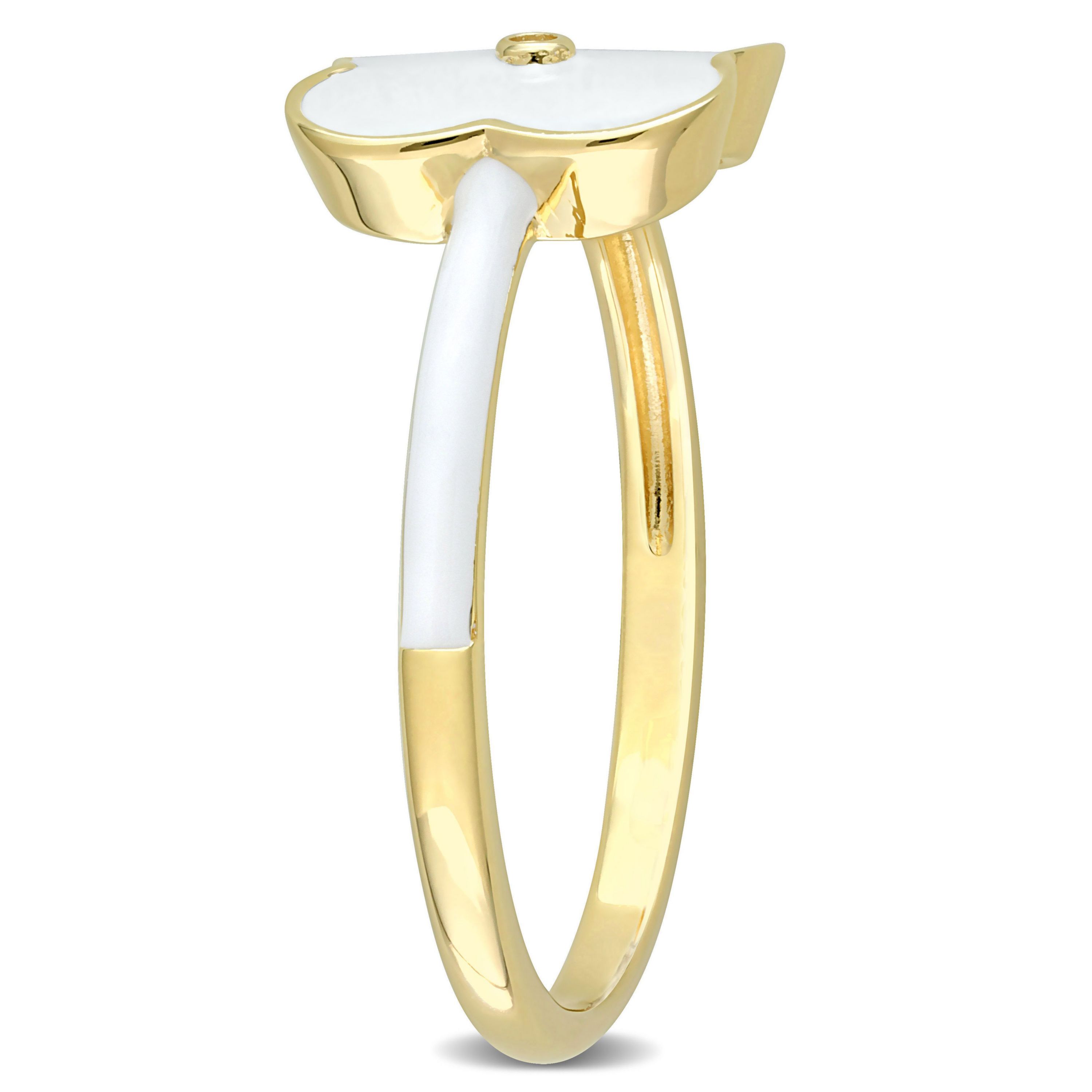 Lab Created Created White Sapphire Floral White Enamel Ring in Yellow Plated Sterling Silver