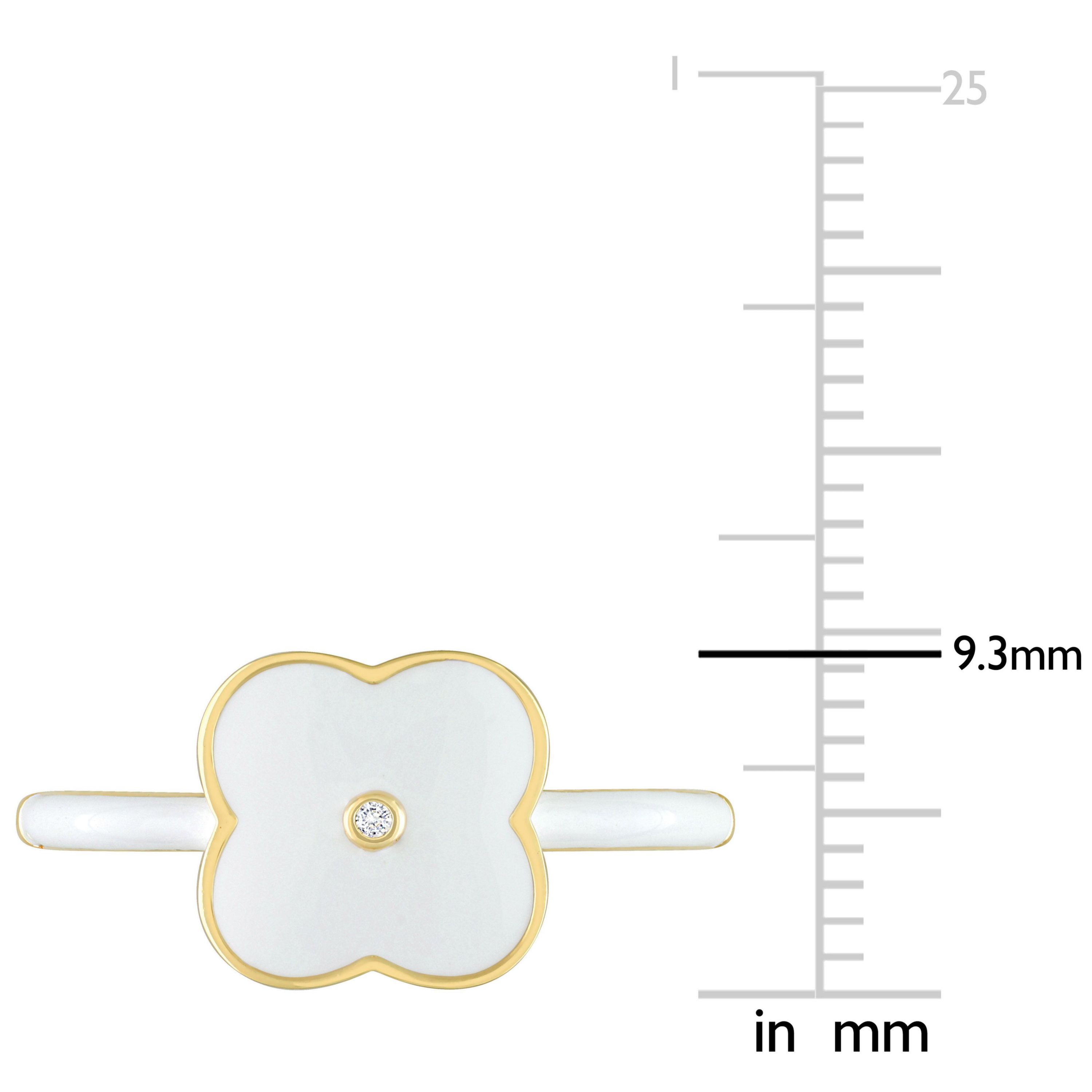 Lab Created Created White Sapphire Floral White Enamel Ring in Yellow Plated Sterling Silver