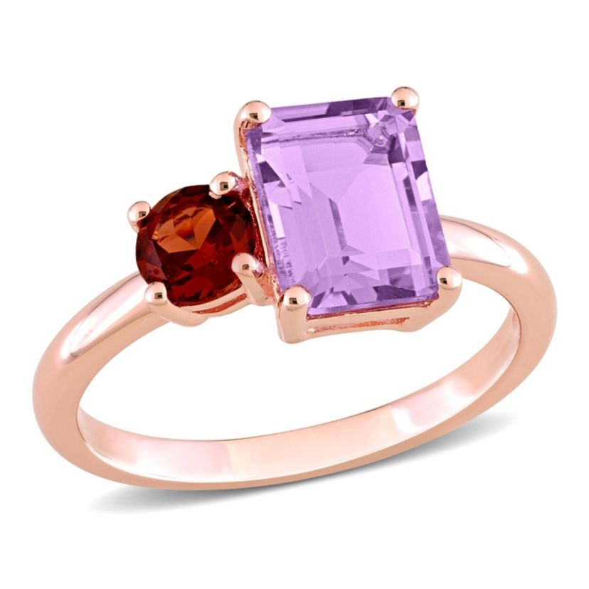 Amethyst and Garnet Ring in Rose Gold Plated Sterling Silver