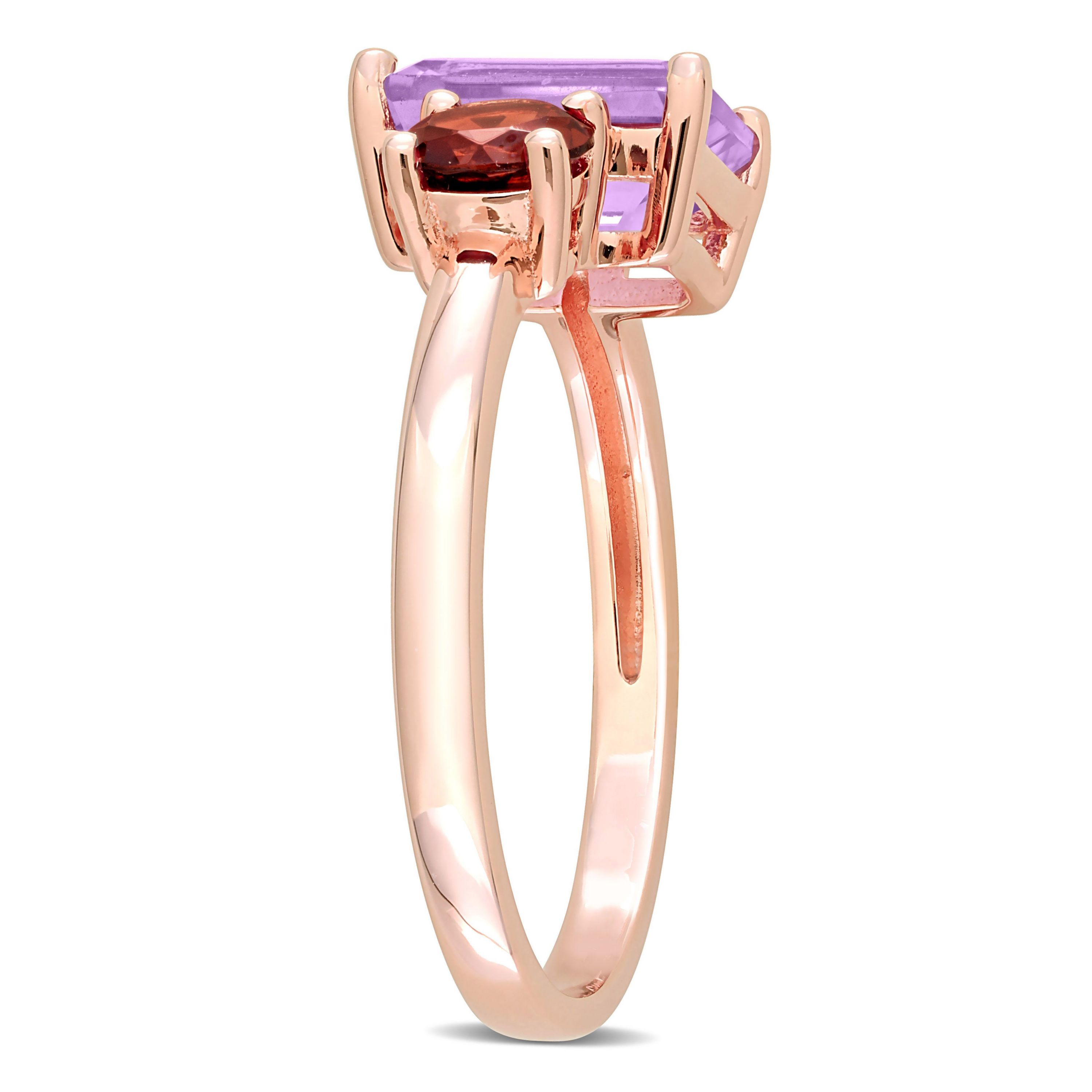 Amethyst and Garnet Ring in Rose Gold Plated Sterling Silver