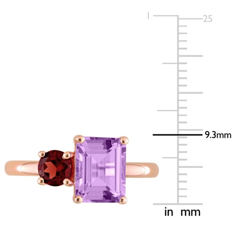 Amethyst and Garnet Ring in Rose Gold Plated Sterling Silver