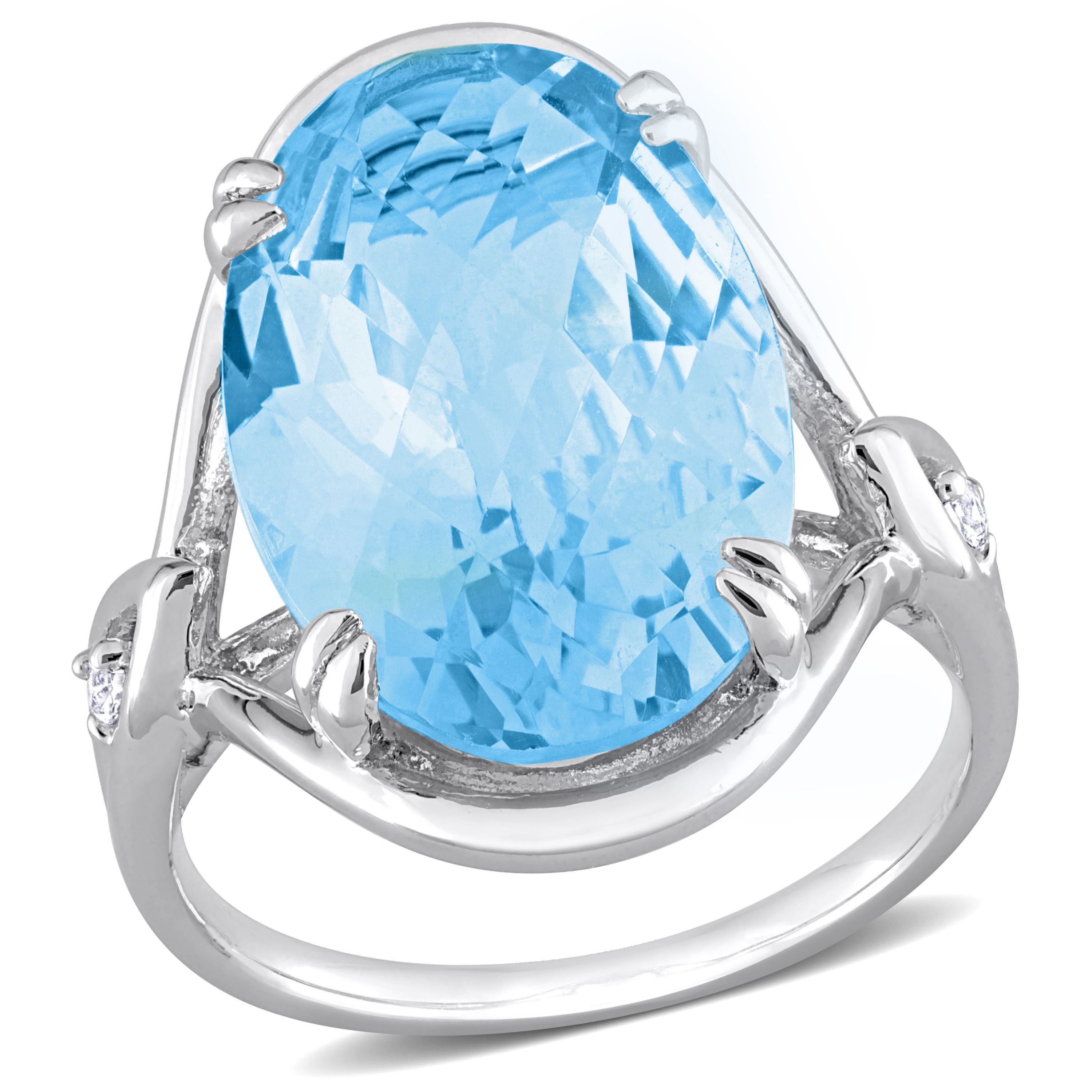Sky Blue Topaz and White Topaz Solitaire Ring in Sterling Silver