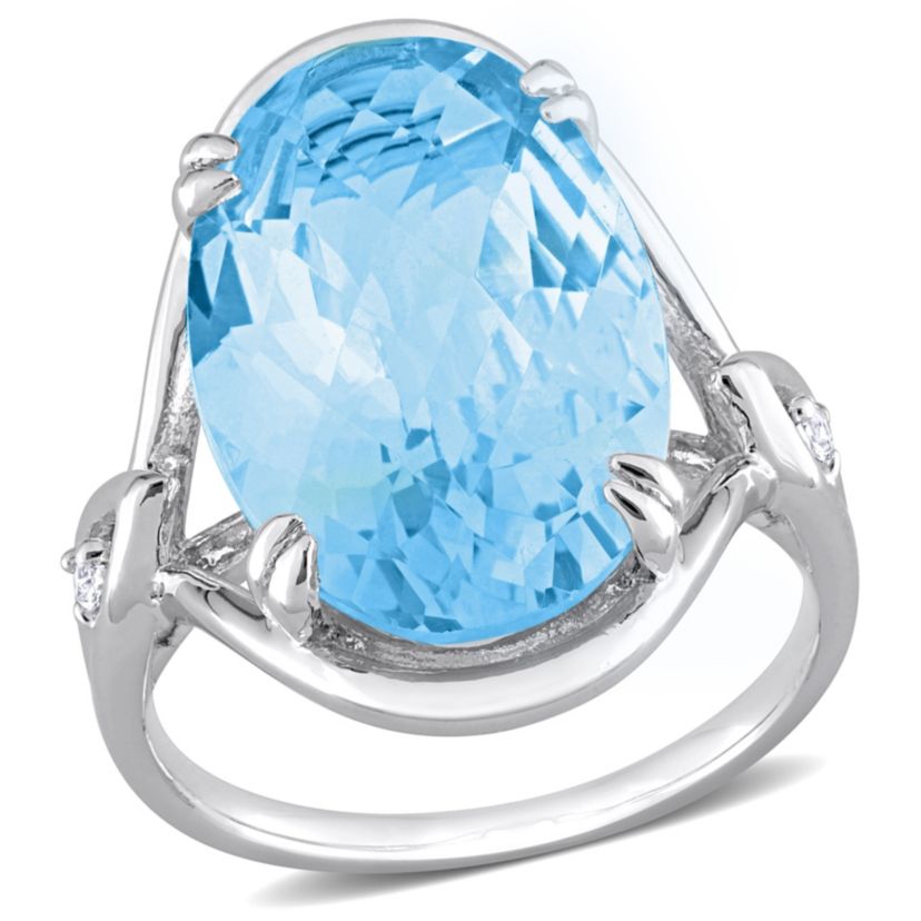 Sky Blue Topaz and White Topaz Solitaire Ring in Sterling Silver