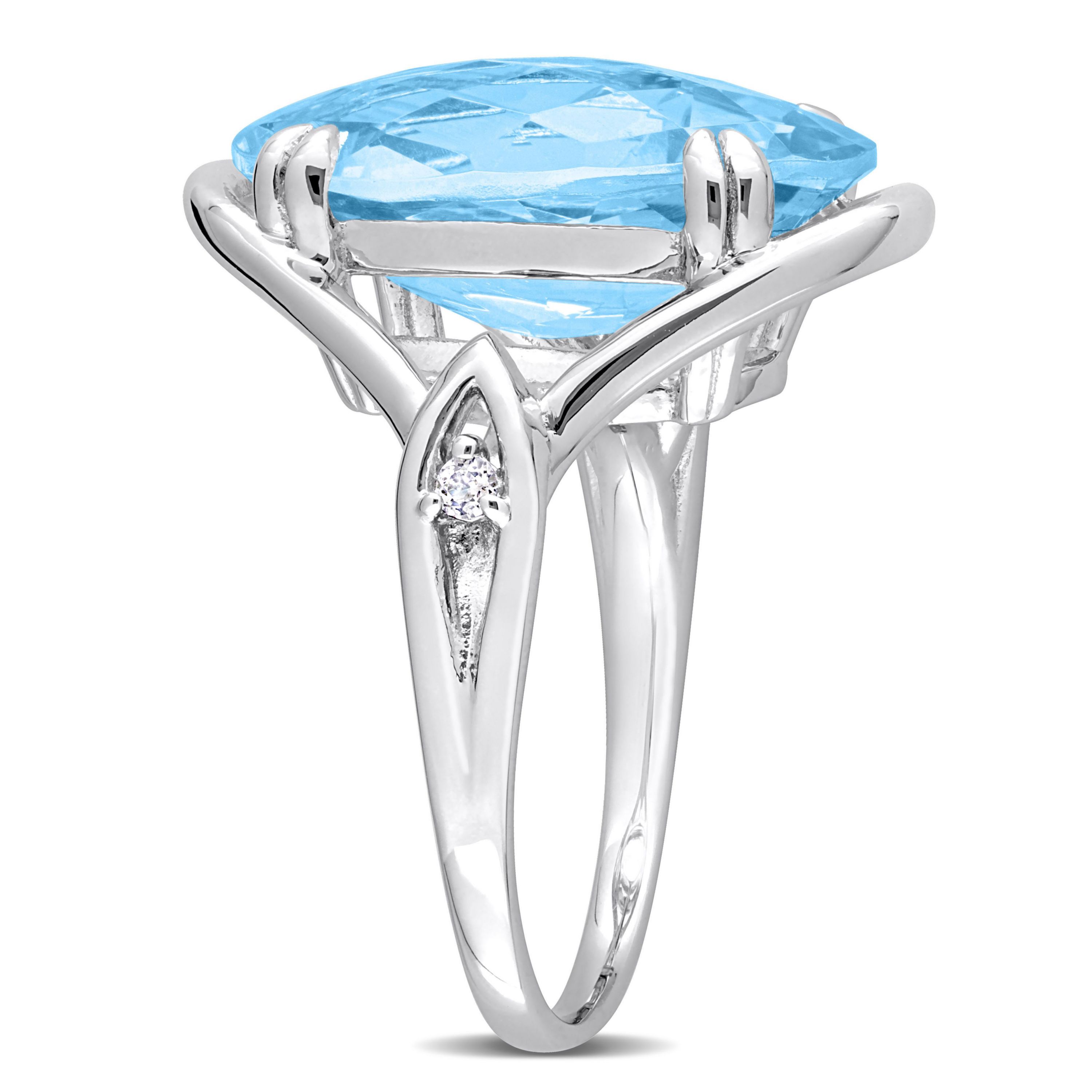 Sky Blue Topaz and White Topaz Solitaire Ring in Sterling Silver
