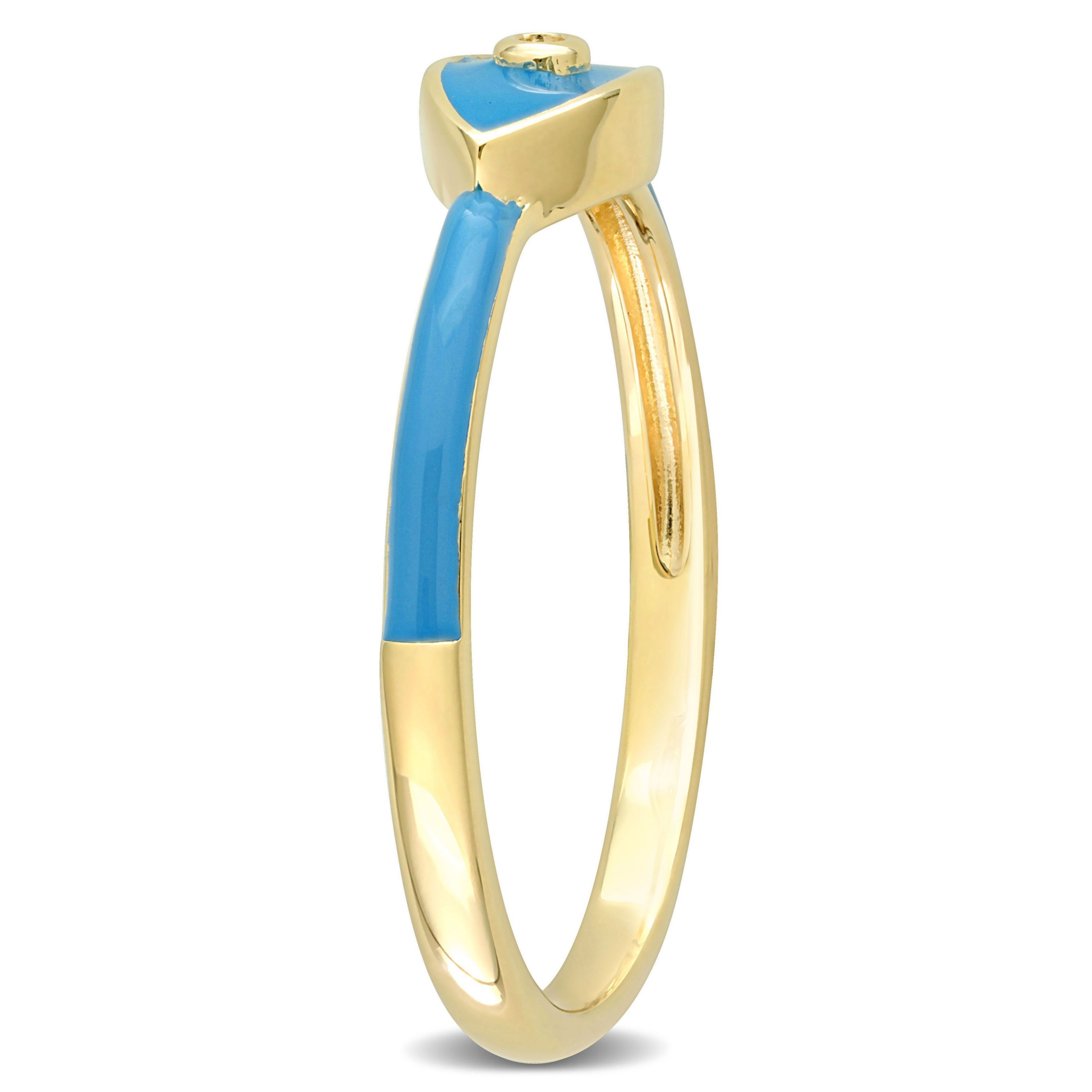 Lab Created Created White Sapphire Evil Eye Enamel Ring in Yellow Plated Sterling Silver