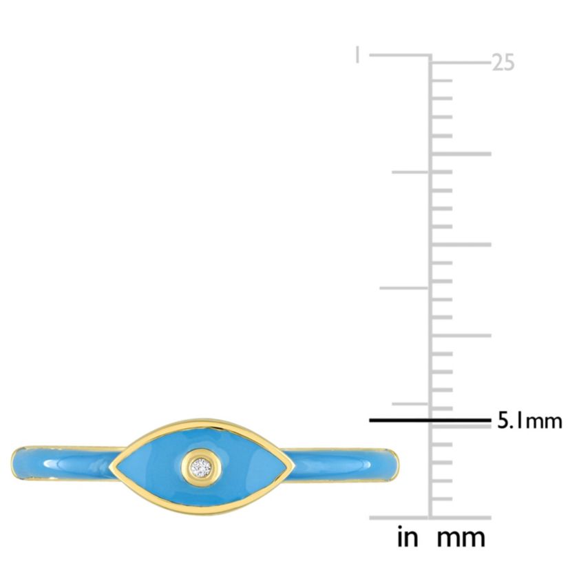 Lab Created Created White Sapphire Evil Eye Enamel Ring in Yellow Plated Sterling Silver