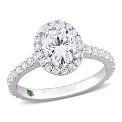 Belk & Co 1.5 ct. t.w. Lab Created Diamond with Tsavorite Accent Halo Engagement Ring in 14K White Gold, 8 -  0682077864152