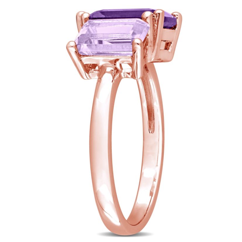 Amethyst and Pink Amethyst Ring in Rose Plated Sterling Silver