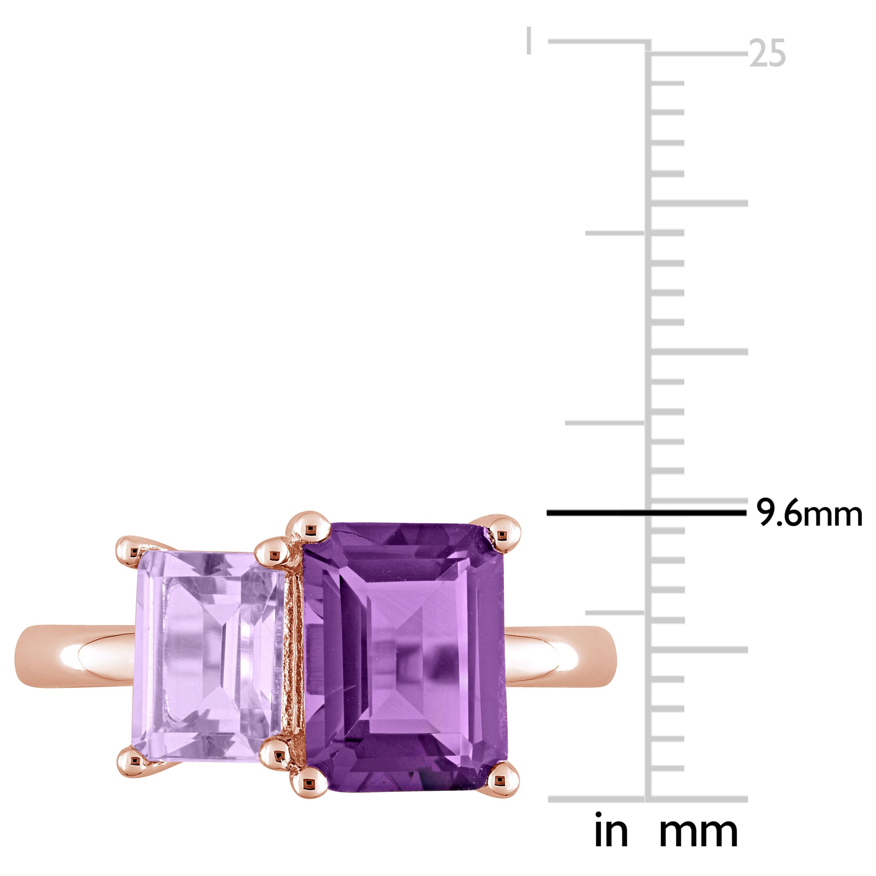 Amethyst and Pink Amethyst Ring in Rose Plated Sterling Silver
