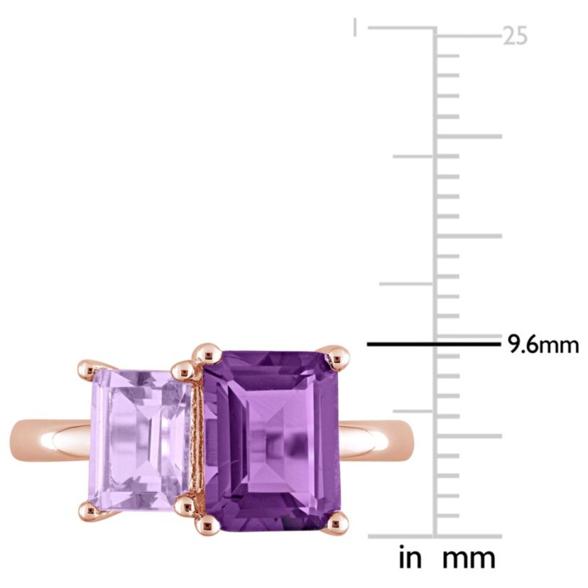 Amethyst and Pink Amethyst Ring in Rose Plated Sterling Silver