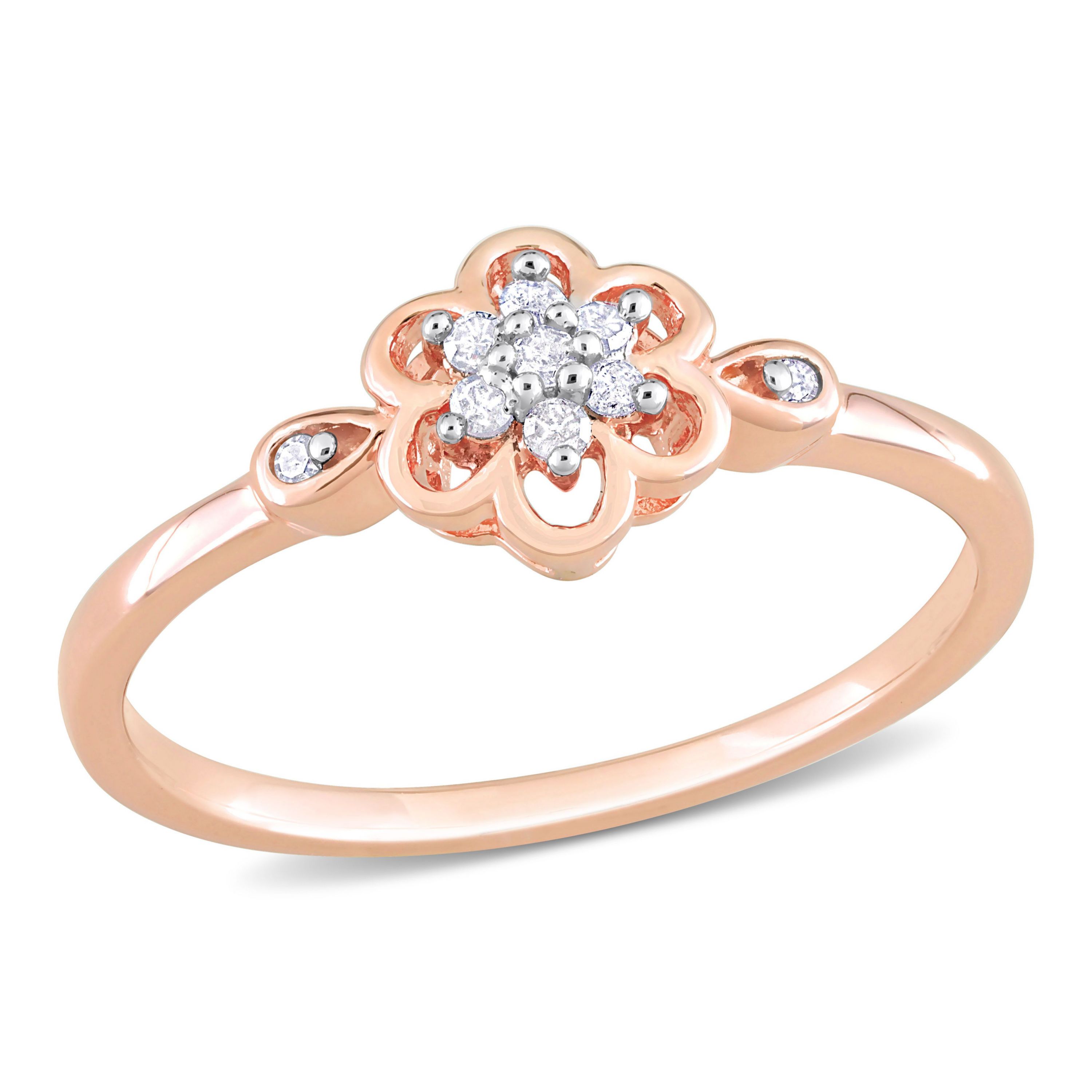 1/10 ct. t.w. Diamond Flower Ring in Rose Plated Sterling Silver