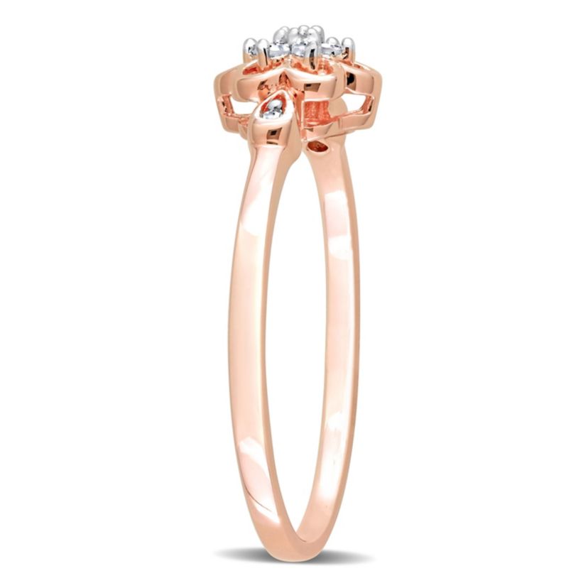 1/10 ct. t.w. Diamond Flower Ring in Rose Plated Sterling Silver