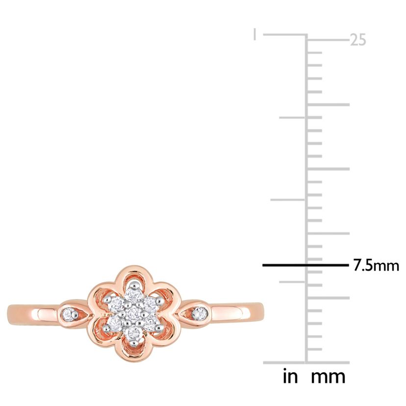 1/10 ct. t.w. Diamond Flower Ring in Rose Plated Sterling Silver