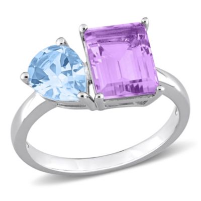 Belk & Co Sky Blue Topaz and Pink Amethyst 2-Stone Toi et Moi Ring in Sterling Silver, White, 9