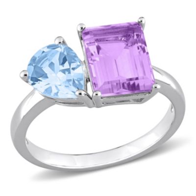 Sky Blue Topaz and Pink Amethyst 2-Stone Toi et Moi Ring Sterling Silver