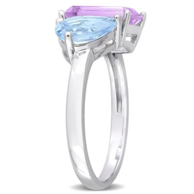 Sky Blue Topaz and Pink Amethyst 2-Stone Toi et Moi Ring Sterling Silver