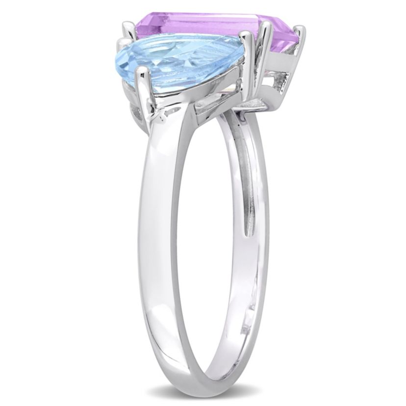 Sky Blue Topaz and Pink Amethyst 2-Stone Toi et Moi Ring in Sterling Silver