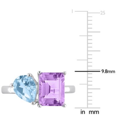 Sky Blue Topaz and Pink Amethyst 2-Stone Toi et Moi Ring Sterling Silver