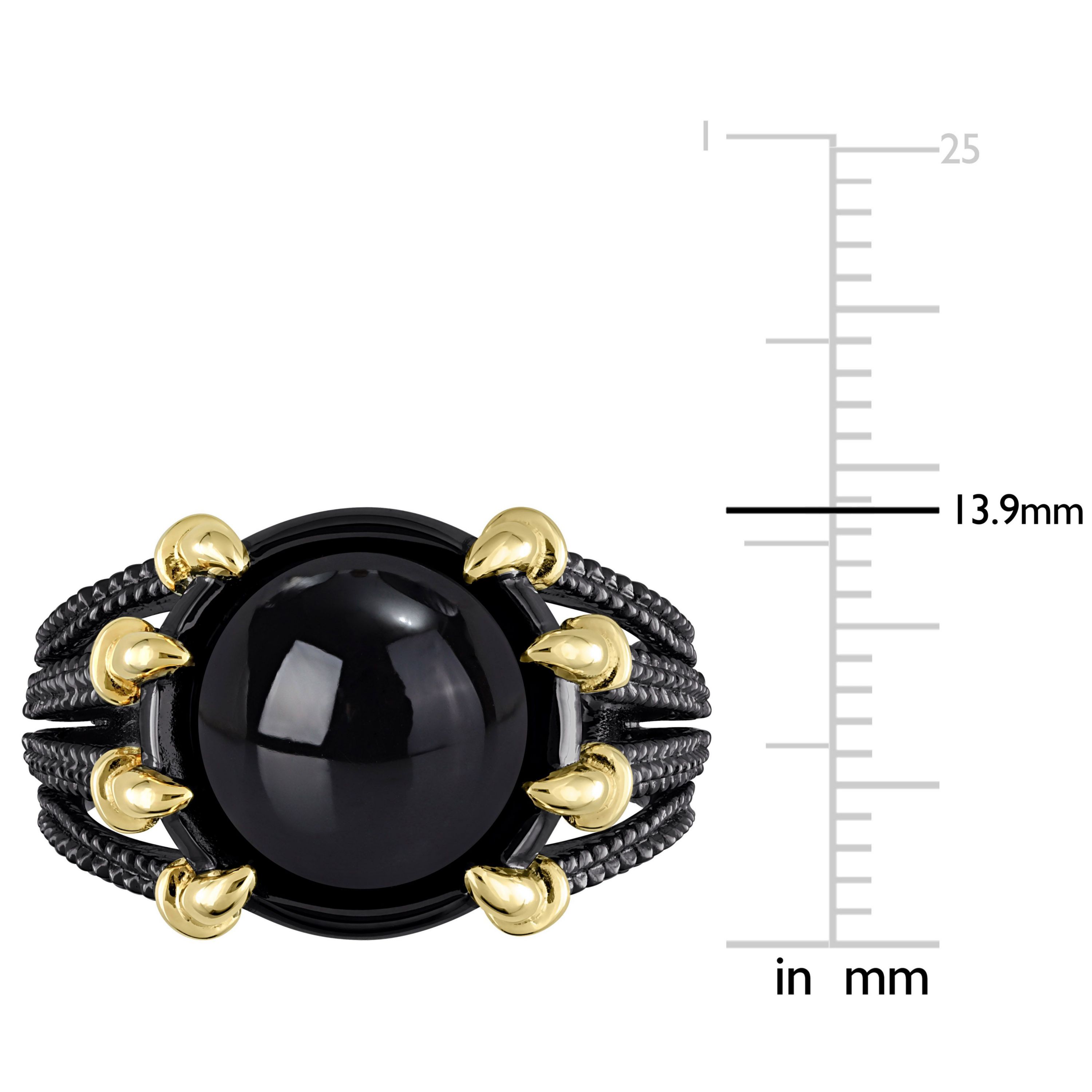 Malachite Roped Split-Shank Cocktail Ring in Yellow and Black Rhodium Plated Sterling Silver