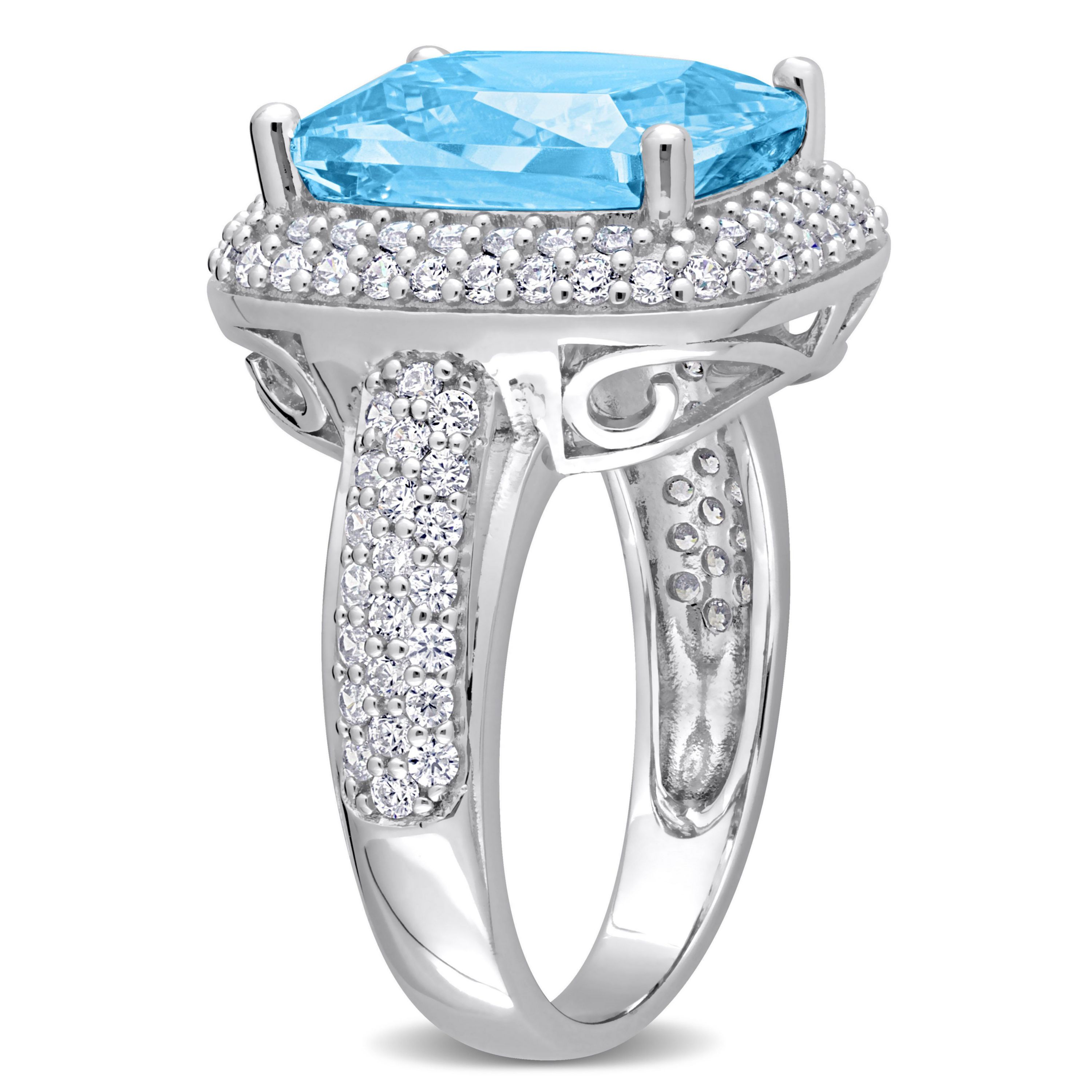 Light Blue Pastel & White Cubic Zirconia Double Halo Ring in Sterling Silver