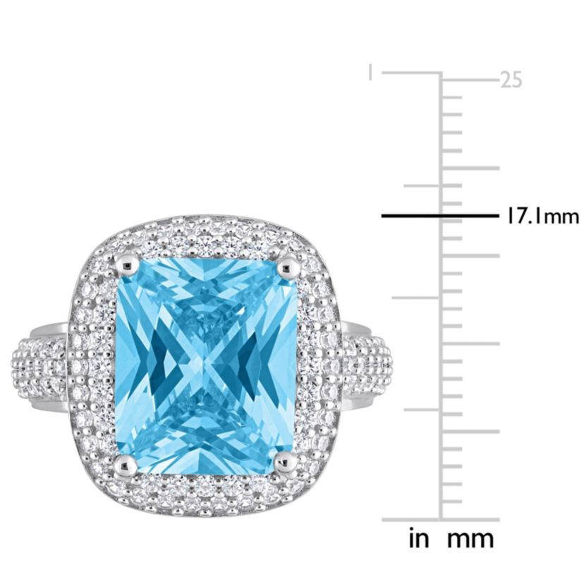 Light Blue Pastel & White Cubic Zirconia Double Halo Ring in Sterling Silver