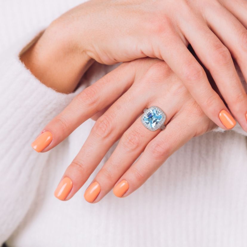 Light Blue Pastel & White Cubic Zirconia Double Halo Ring in Sterling Silver